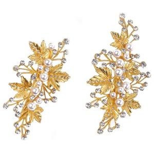 Bridal Crystal Leaf Rose Gold Hair Pins Set of 2